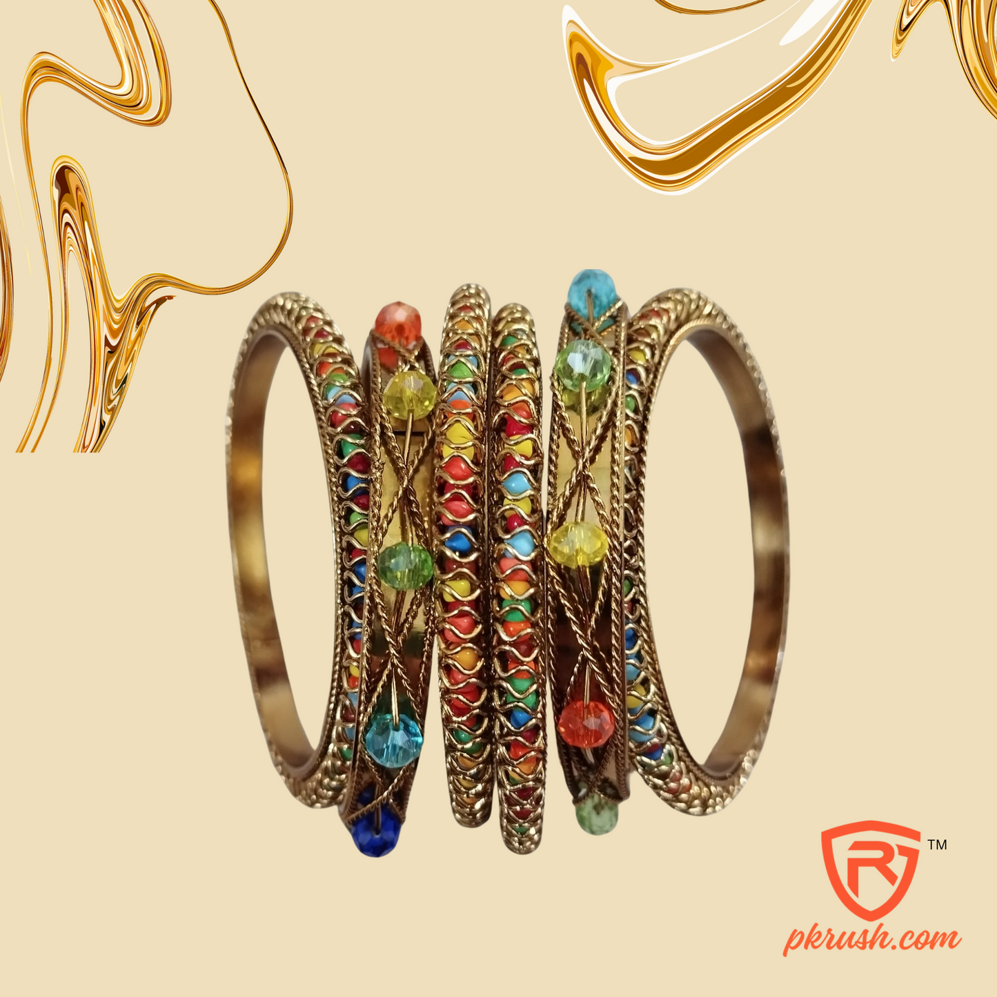 Set of 6 Gold Indian Bangles - PK RUSH