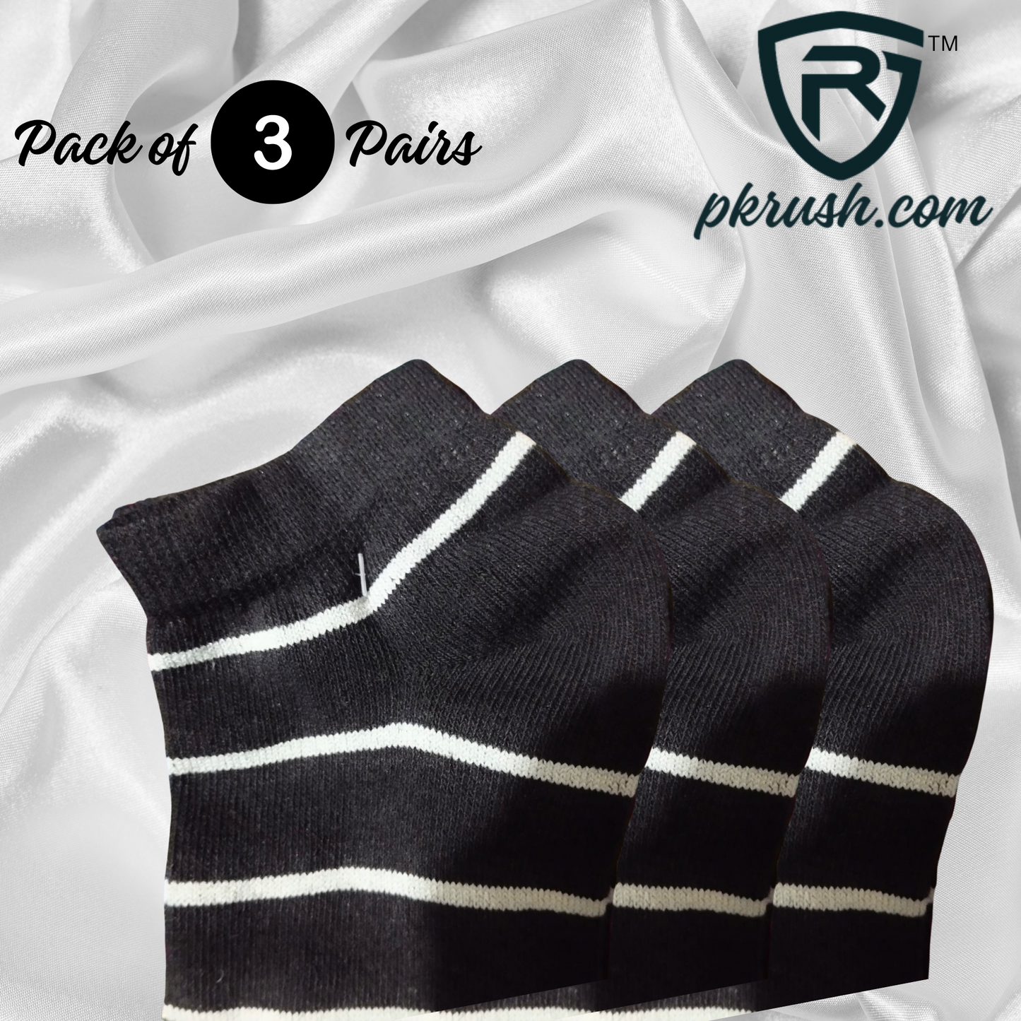 Pack of 3 Pairs Men's Ankle Socks with Lining Style - PK RUSH